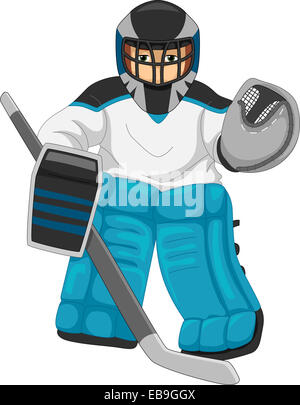 Illustration d'un homme habillé comme un gardien de but de Hockey sur Glace Banque D'Images