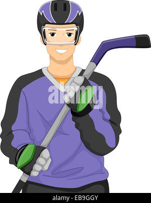 Illustration d'un homme habillé comme un joueur de hockey sur glace Banque D'Images