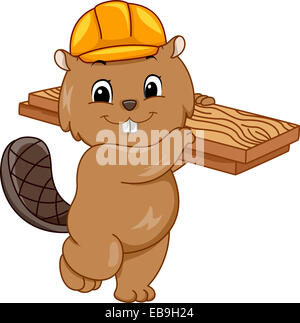 Doté d''une illustration Beaver portent un casque et d'une planche de bois Banque D'Images