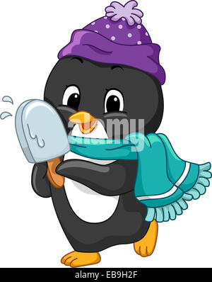 Illustration d'un pingouin tenant une glace Banque D'Images