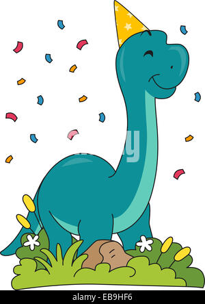 Doté d''une illustration Brontosaurus portant un chapeau d'anniversaire Banque D'Images