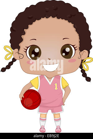 Illustration d'une jeune fille afro-américaine portant des uniformes de basket-ball Banque D'Images