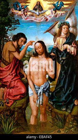 Triptyque du Baptême du Christ par le maître d'Anvers Baroque de Francfort 15e - 16e siècle Belgique belge flamande Banque D'Images