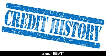 Antécédents de crédit blue square grunge textured stamp isolated on white Banque D'Images