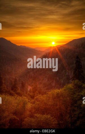 Un Smoky MOuntain coucher du soleil vu de la Morton donnent sur Banque D'Images