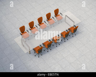 Illustration d'une table de conférence en verre avec des chaises sur les tuiles de granit, studio shot Banque D'Images