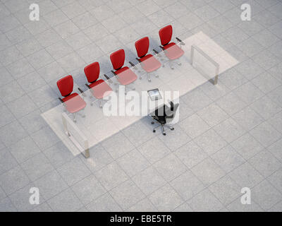 Illustration d'une table de conférence en verre avec des chaises sur les tuiles de granit, studio shot Banque D'Images