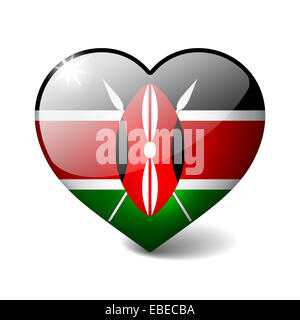 Kenya glass heart 3D réaliste avec ombre isolated on white Banque D'Images