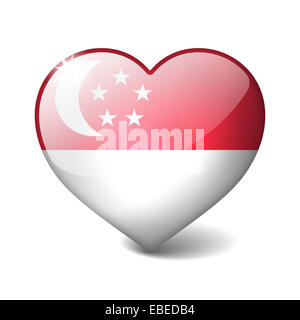 Singapour glass heart 3D réaliste avec ombre isolated on white Banque D'Images