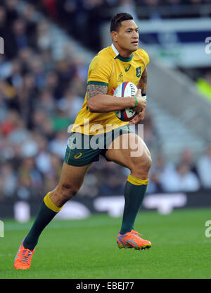 Twickenham, London, UK. 29 novembre, 2014. Angleterre Israël Folau Australie Angleterre V Australie, Qbe International Automne 2014 Twickenham, Londres, Angleterre 29 novembre 2014 Angleterre V Australie Qbe International, automne 29/11/2014 Allstar Crédit : photo library/Alamy Live News Banque D'Images