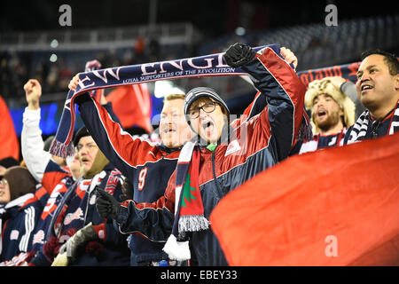 Foxborough, Massachusetts, USA. 29 Nov, 2014. Fans de célébrer la victoire de la révolution à la MLS Eastern Conference Championship match entre les New York Red Bulls et New England Revolution tenue au Stade Gillette à Foxborough dans le Massachusetts. Credit : Cal Sport Media/Alamy Live News Banque D'Images