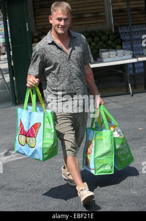 Alanis Morissette avec son mari et leurs fils faire les courses à Brentwood avec : Mario Treadway Où : Los Angeles, California, United States Quand : 27 mai 2014 Banque D'Images