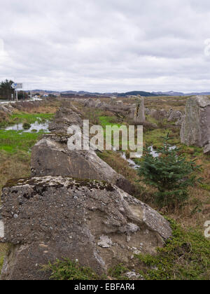 Dents de dragon fortification sur Brusand, Jæren Rogaland en Norvège , utilisé par les Allemands durant la seconde guerre mondiale le long de la côte ouest de la Norvège Banque D'Images