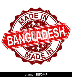 Fait en Bangladesh timbre rouge isolé sur fond blanc Banque D'Images