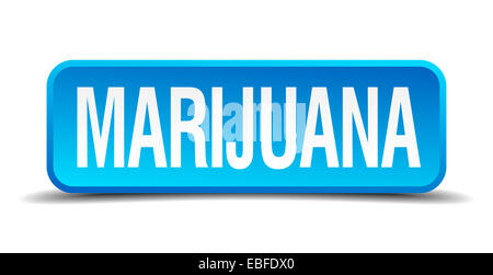 La marijuana blue square 3D réaliste bouton isolé Banque D'Images