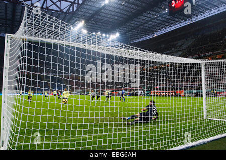 Jeremy Menez (Milan), le 30 novembre 2014 - Football / Soccer : Jeremy Menez de Milan marque son premier but au cours de l'Italien 'Serie' un match entre l'AC Milan Udinese 2-0 au stade Giuseppe Meazza à Milan, Italie, (Photo par D. Nakashima/AFLO) Banque D'Images