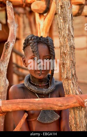 Jeune fille Himba avec coiffure typique, Omuramba, Kaokoland, Kunene, Namibie Banque D'Images