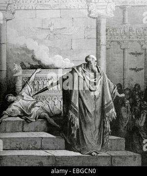 Ancien Testament. Mattathias tue le profane. Mattathias et l'apostat. Dessin de Gustave Dore, gravure par Pannemaker. Banque D'Images