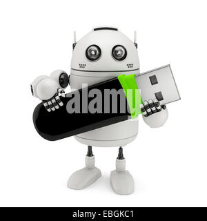 Robot tenant le lecteur flash USB. Isolated on white Banque D'Images