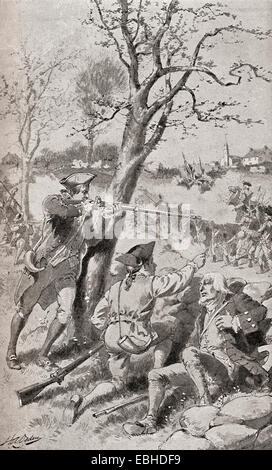 La retraite britannique à Boston en 1775 au début de la guerre de la Révolution américaine. Banque D'Images