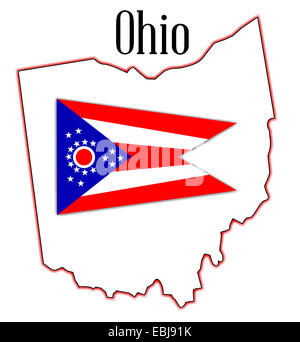 Carte de l'état de l'Ohio avec empiècement drapeau Banque D'Images