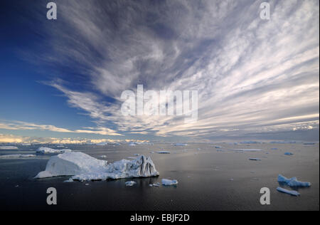 Les icebergs sur la mer de Weddell, dans la zone 'Larsen A' avec la côte de la péninsule Antarctique, à l'arrière-plan Banque D'Images