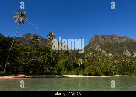 Paysage d'une plage de sable et paysage de la partie nord de l'île de Seram; photographié dans le Saleman, le Seram Nord, le Centre de Maluku, Maluku, Indonésie. Banque D'Images