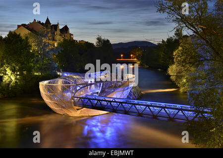 Murinsel la nuit illumination, l'Autriche, Styrie, Graz Banque D'Images