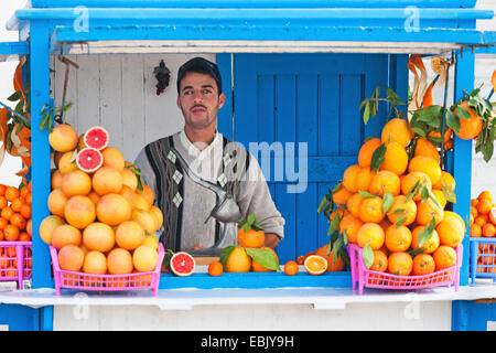 Vendeur de jus d'orange frais, Maroc, Essaouira Banque D'Images