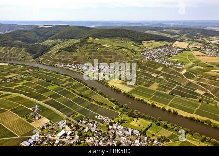 Vue aérienne de Moselle près de Brauneberg et Kesten, Allemagne, Rhénanie-Palatinat, Moselle Banque D'Images