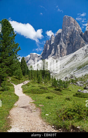 Sentier célèbre Adolf-Munkel-Weg et gruppo delle Odle, Geislergruppe, Italie, Dolomites Tyrol du Sud, Banque D'Images