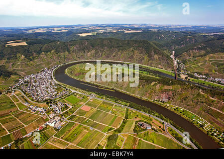 Vue aérienne de Moselle river bend at Bremm, Allemagne, Rhénanie-Palatinat, Moselle, Bremm Banque D'Images