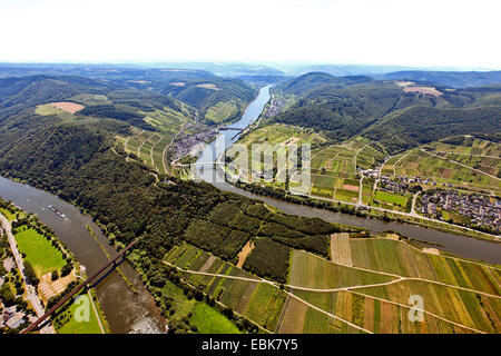 Vue aérienne de Moselle river bend at Bremm, vue de Neef, Allemagne, Rhénanie-Palatinat, Moselle, Bremm Banque D'Images