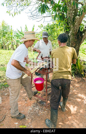 CUBA - 5 mai 2014 : mécanisme manuel pour la fabrication de jus de canne à sucre à Cuba Banque D'Images