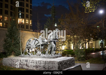 Salt Lake City, Utah - Les Mormons' Charrette Pioneer Monument à Temple Square. Banque D'Images