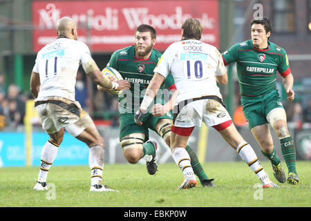 Leicester, Royaume-Uni. 29 Nov, 2014. Aviva Premiership Rugby. Leicester Tigers et London Wasps. Laurence Pearce (Leicester Tigers) en action. © Plus Sport Action/Alamy Live News Banque D'Images