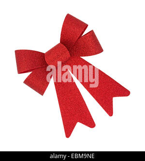 Un grand arc Noël rouge vif sur un fond blanc. Banque D'Images