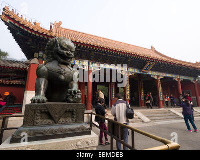 Statue de bronze de lions gardien chinois dans le Palais d'été de Beijing, Chine Banque D'Images