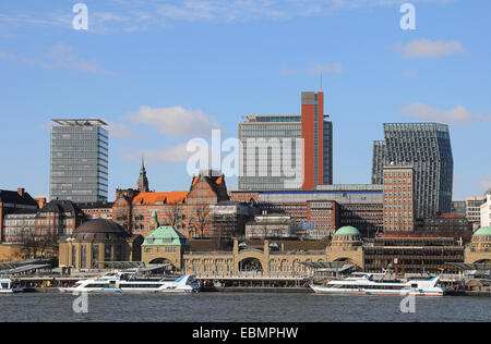 St Pauli Embarcadères, ancien tunnel de l'Elbe, de gratte-ciel, Hamburg-Port, Hambourg, Hambourg, Allemagne Banque D'Images