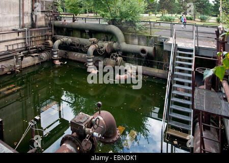 Vieux Bassin, installation industrielle avec échelle et tuyaux, parc paysager Duisburg Nord, l'Allemagne, en Rhénanie du Nord-Westphalie, région de la Ruhr, Duisburg Banque D'Images