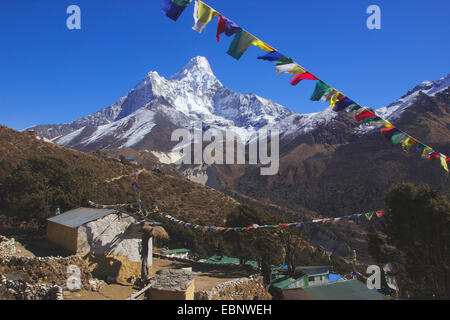 Vue depuis Pangboche à l'Ama Dablam, Népal, Himalaya, Khumbu Himal Banque D'Images