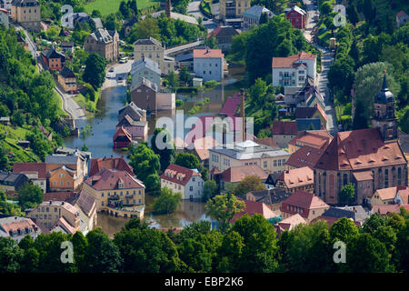 Les inondations de l'Elbe à l'été 2013, vue de village inondé, l'Allemagne, la Saxe Banque D'Images