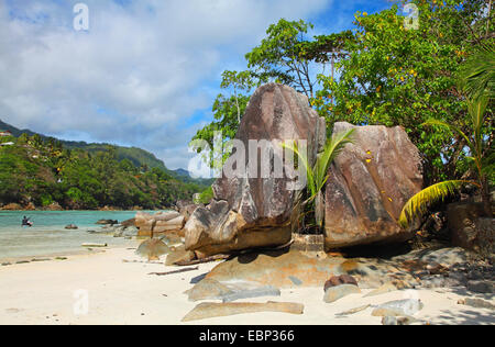 Les roches de granit sur la plage Anse L'Islette, Seychelles, Mahe Banque D'Images