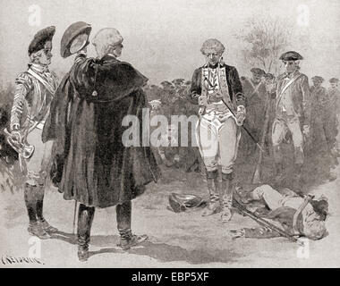 La capture d'Ethan Allen à la bataille de Longue-Pointe, 25 septembre 1775. Ethan Allen, 1738- 1789. Agriculteur américain, homme d'affaires, spéculateur foncier, philosophe, écrivain, Guerre révolutionnaire américaine patriot, héros et homme politique. Connu comme l'un des fondateurs de l'État américain du Vermont, et pour la prise du fort Ticonderoga au début de la guerre de la Révolution américaine. Banque D'Images