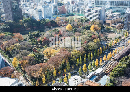 Vue aérienne de jardin Koishikawa Korakuen, Bunkyo-ku, Tokyo, Japon Banque D'Images