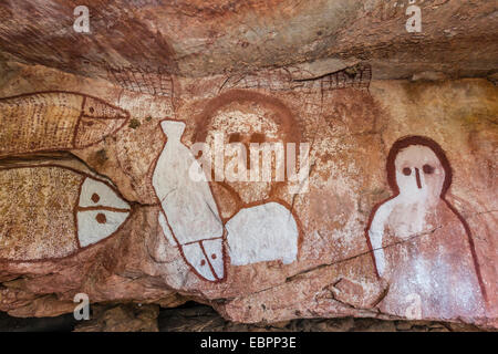 Le rêve d'art autochtones grotte grottes de grès en radeau au point, Kimberley, Western Australia, Australie, Pacifique Banque D'Images