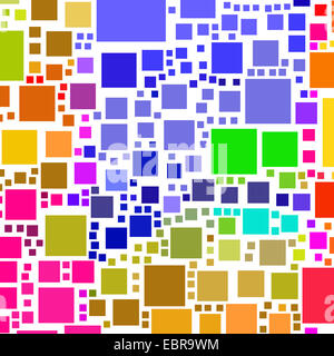 Résumé beaucoup de formes carrés colorés sur fond blanc. Banque D'Images