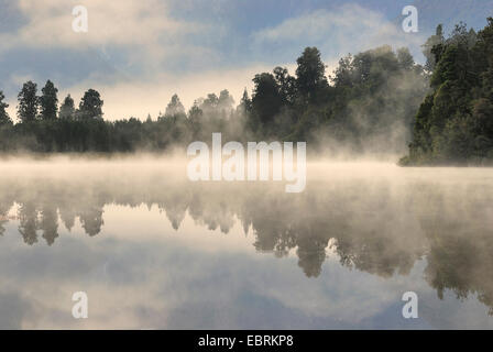 Brume du matin sur le lac Matheson, Nouvelle-Zélande, île du Sud, Westland National Park Banque D'Images