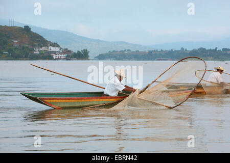 Pêcheur sur un lac, Michoacßn Pßtzcuaro, Mexique, Banque D'Images