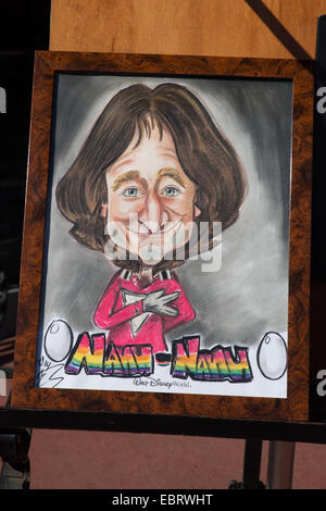 Une caricature de l'acteur Robin Williams dans son rôle de 'Mork' dans la série 'Mork et Mindy' Banque D'Images